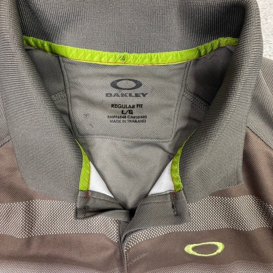 Oakley Men's Regular Fit Golf Polo Shirt Short Sleeve Gray Green Stripe L G