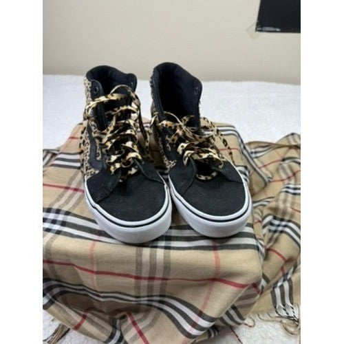 Vans Sk8 Hi Leopard Print High Top Sneakers Black Suede Womens Size 7