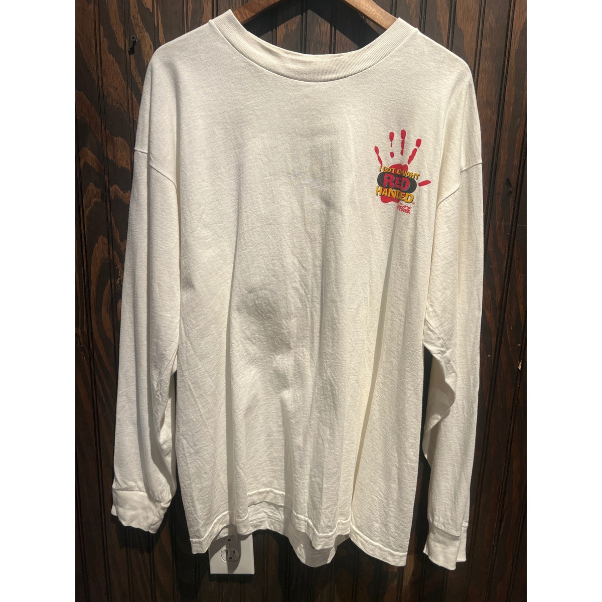 Vintage Coca-Cola I Got Caught Red Handed White Long Sleeve Graphic T-Shirt