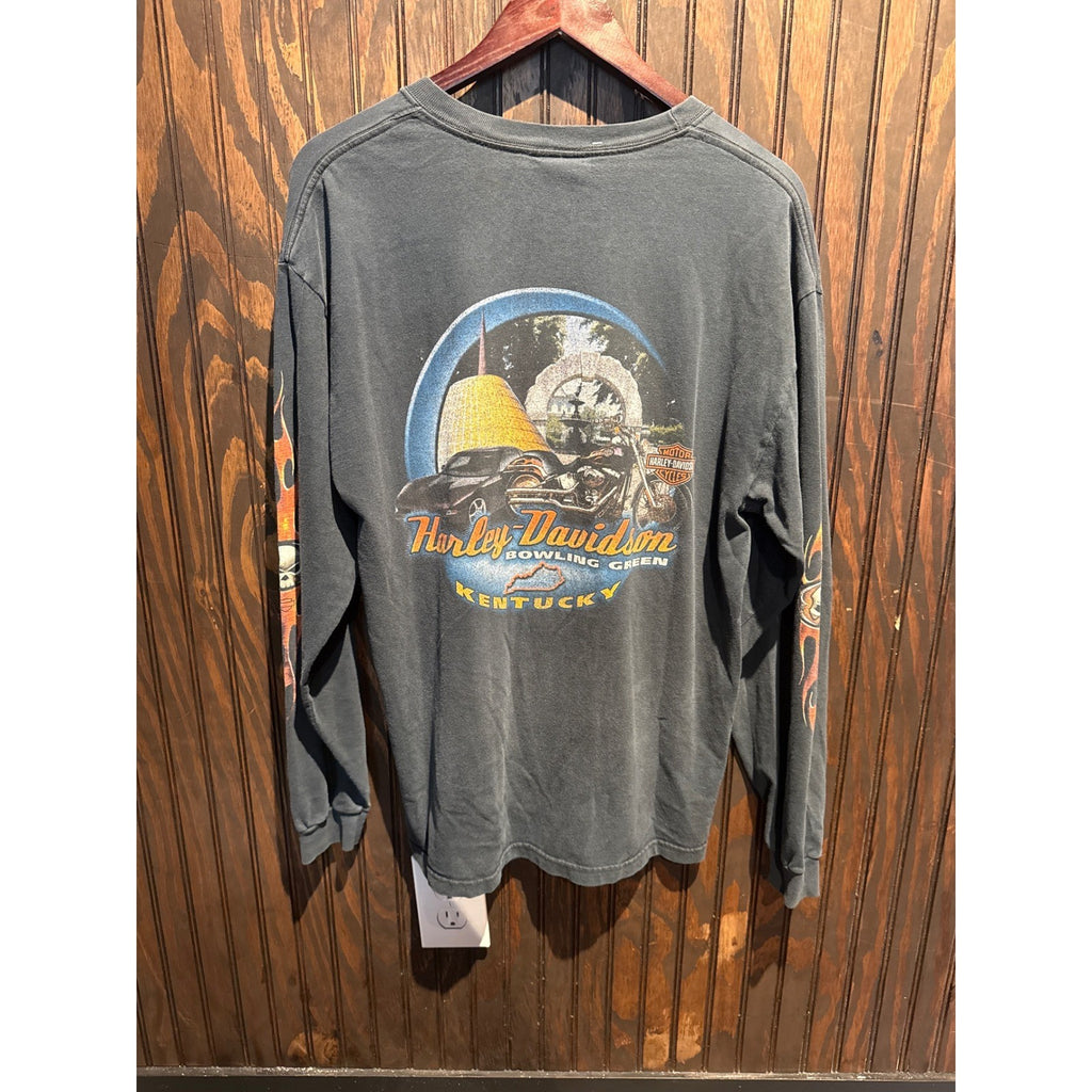 Harley-Davidson Willie G Skull Flame Long Sleeve Graphic T-Shirt Faded Black XL