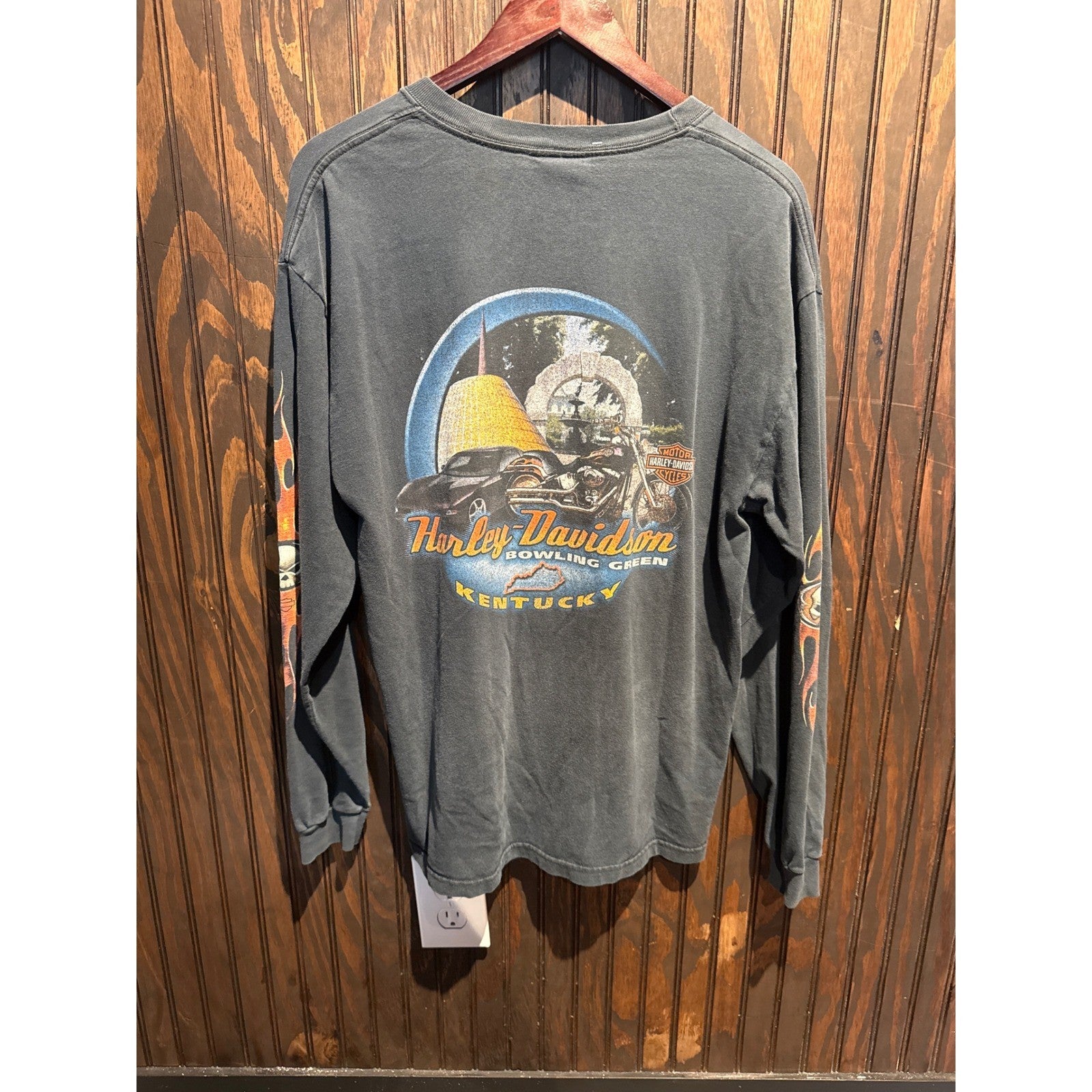Harley-Davidson Willie G Skull Flame Long Sleeve Graphic T-Shirt Faded Black XL