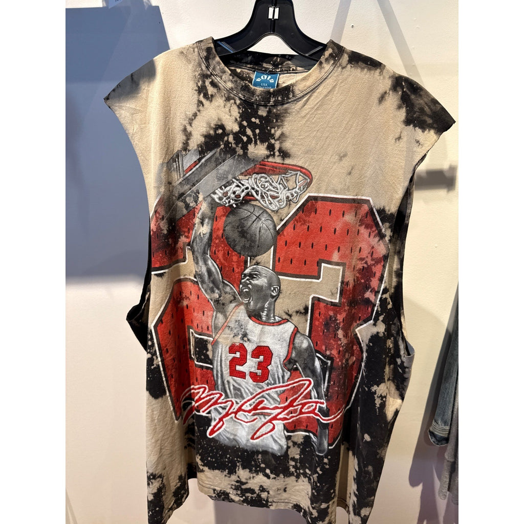 Vintage Polo USA Michael Jordan 23 Acid Wash Muscle Tee Shirt Mens Black Tan XL