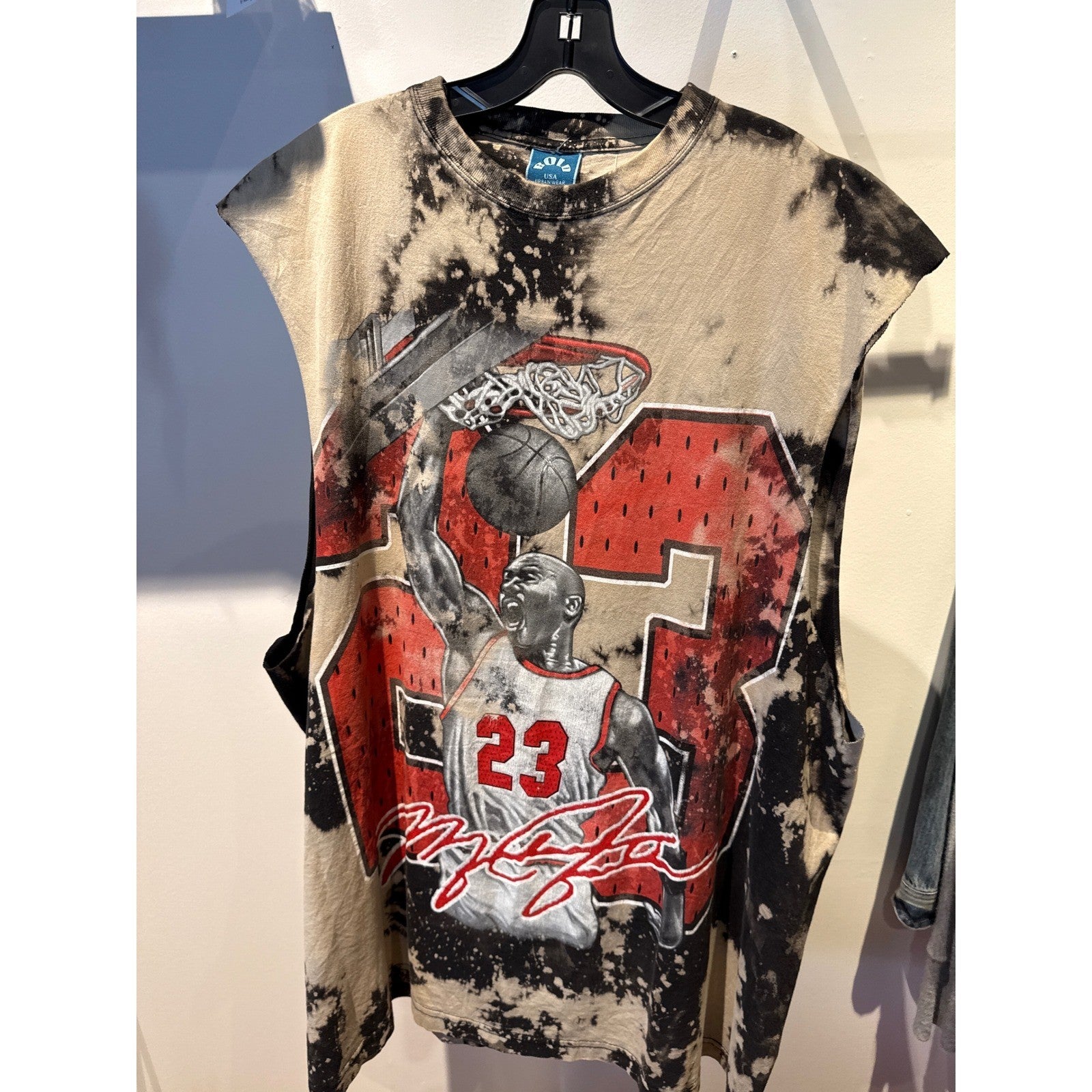Vintage Polo USA Michael Jordan 23 Acid Wash Muscle Tee Shirt Mens Black Tan XL