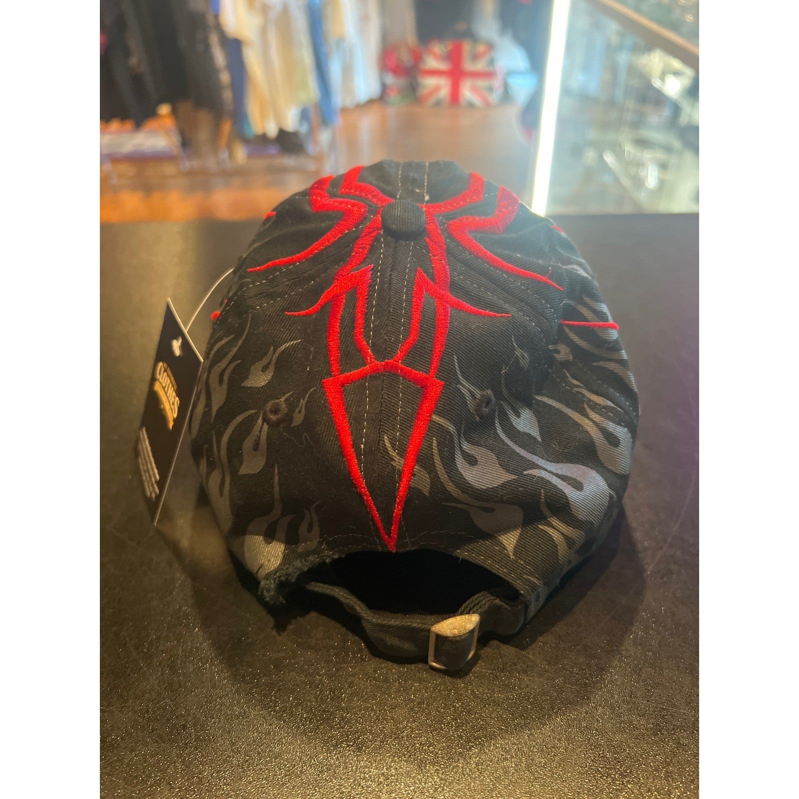 Harley Davidson Hat Black Red Tribal Flame Camo Strapback Biker Cap Bar Shield