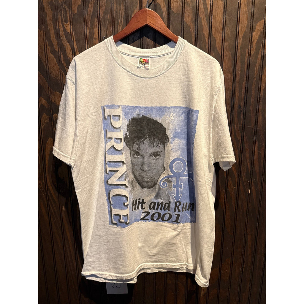 Vintage Prince Hit and Run 2001 Tour T-Shirt White Fruit of the Loom Lofteez XL