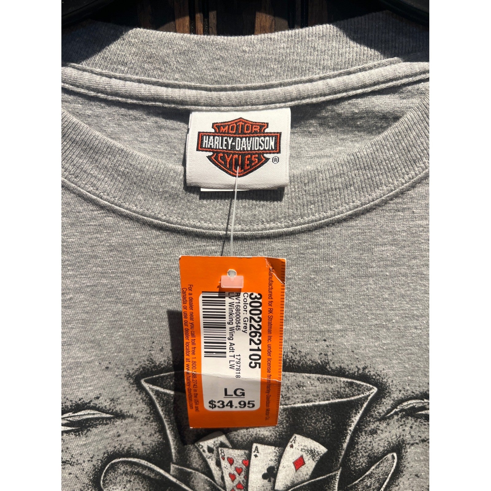 Vintage 2005 Harley Davidson Skull Top Hat Playing Cards Gray T-Shirt Large
