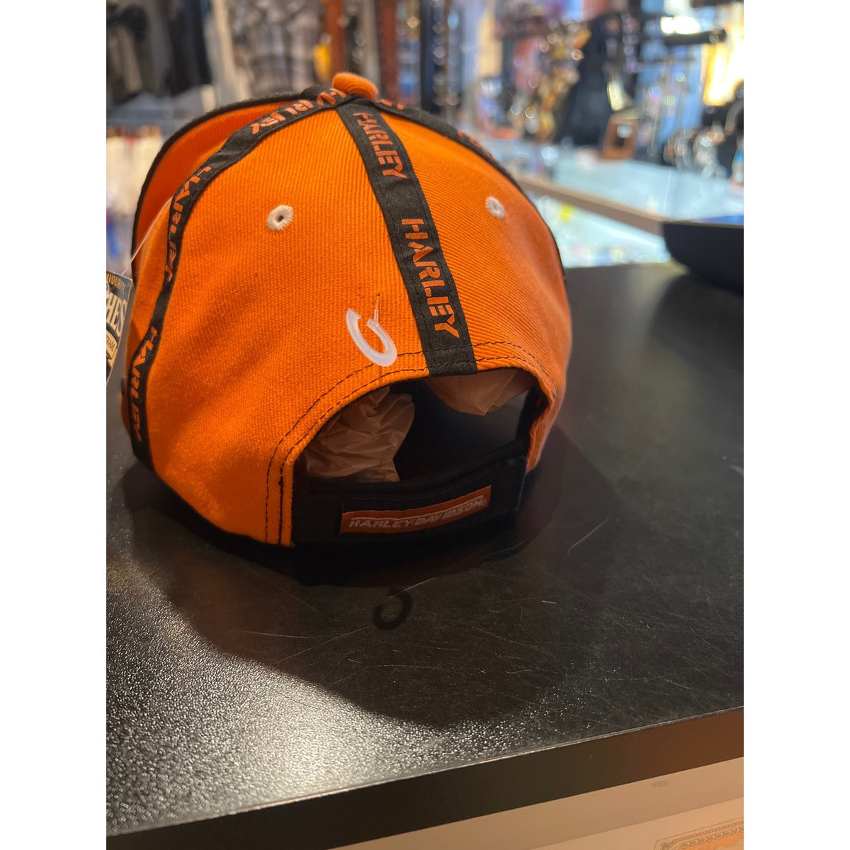 Harley-Davidson Bar & Shield Embroidered Baseball Cap Orange Black Adjustable