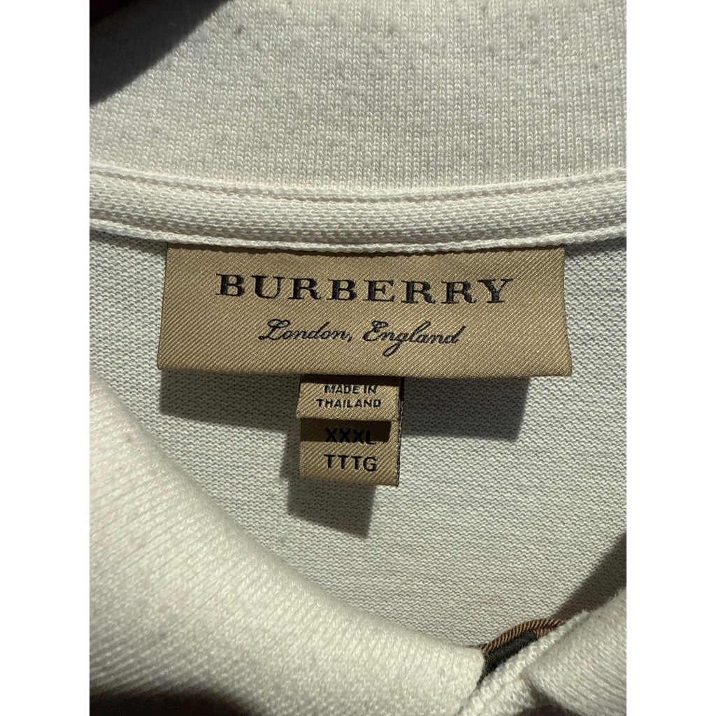 Burberry London England Mens White Cotton Pique Polo Shirt Nova Check Trim XL