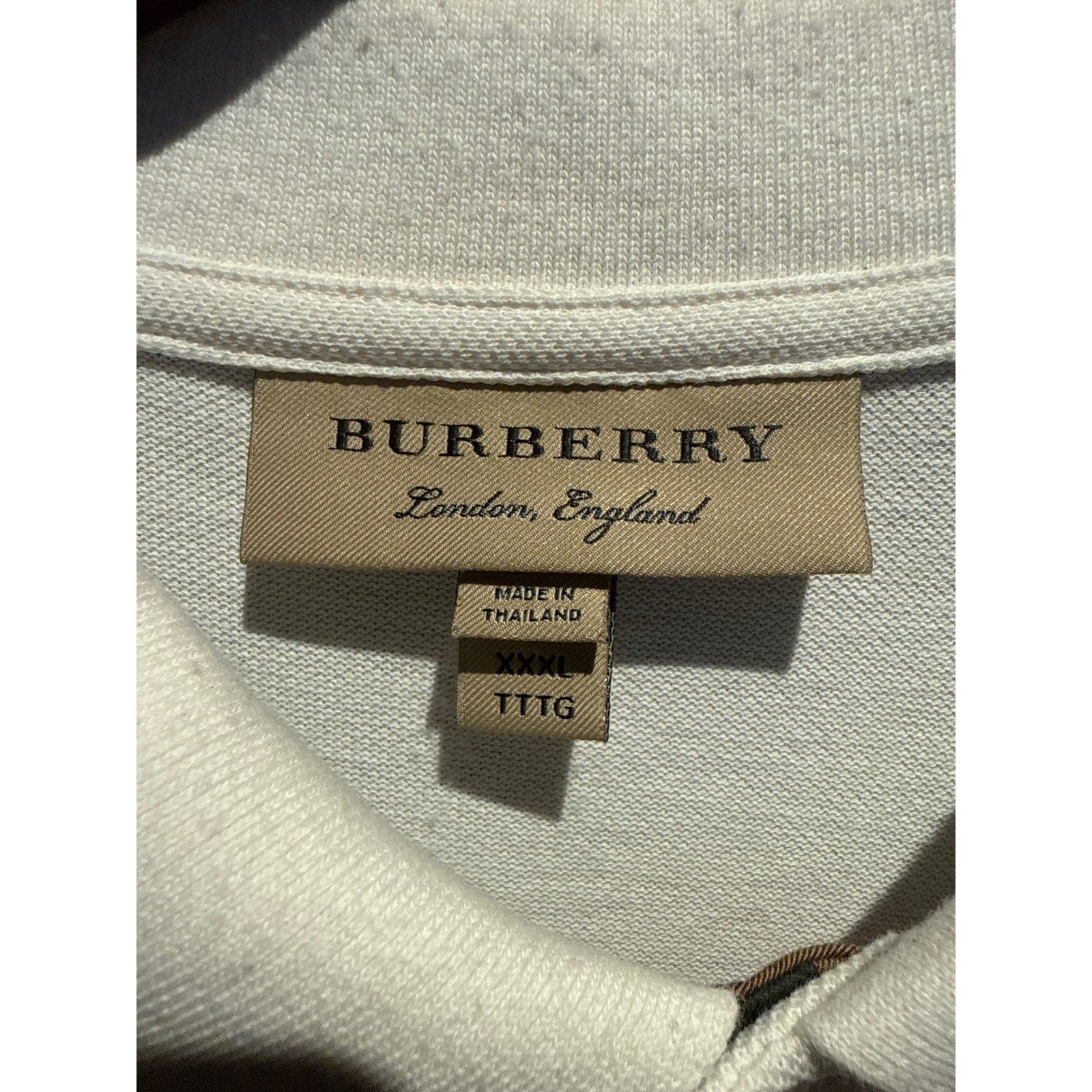 Burberry London England Mens White Cotton Pique Polo Shirt Nova Check Trim XL