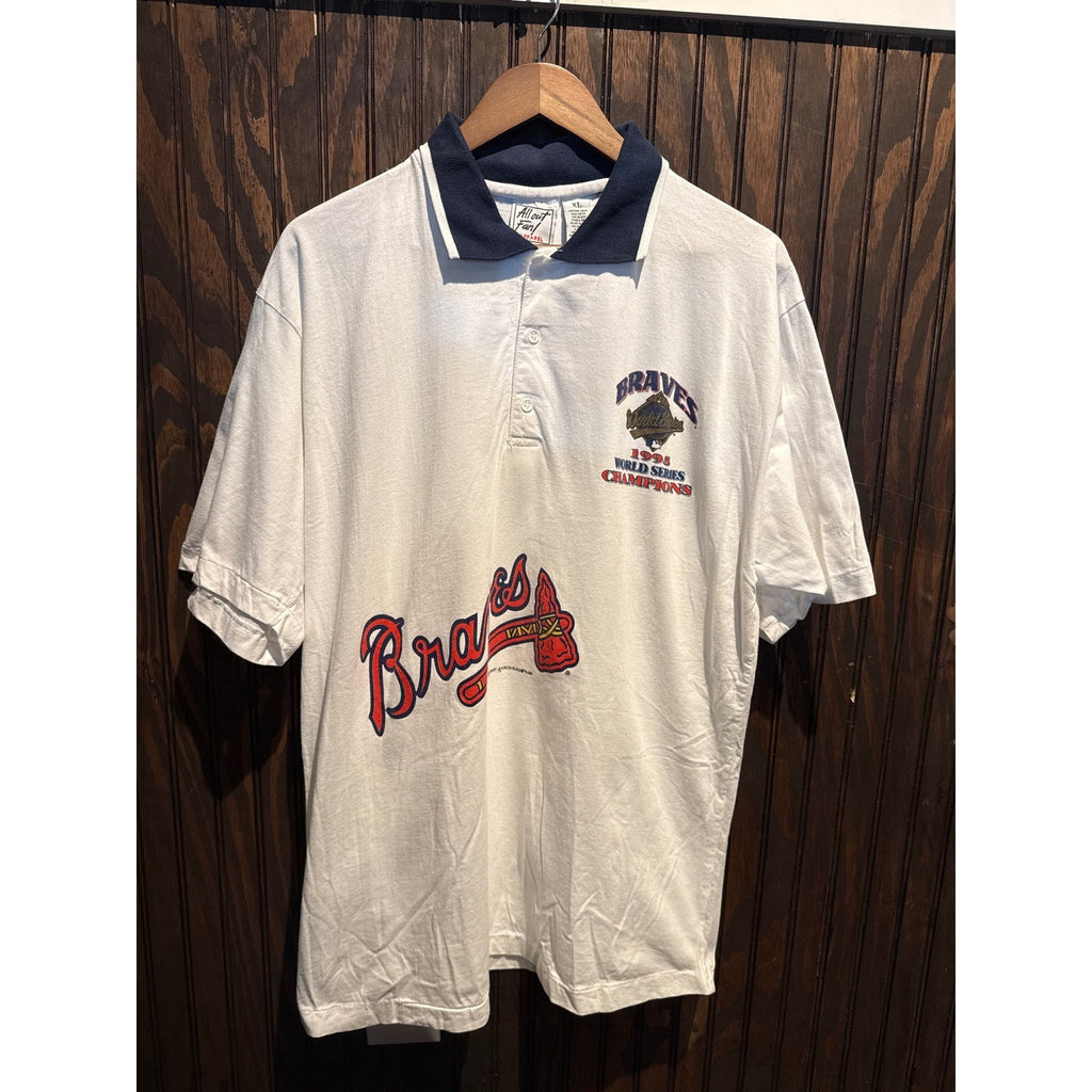 Vintage 1995 Atlanta Braves World Series Champions Polo Shirt White Mens XL