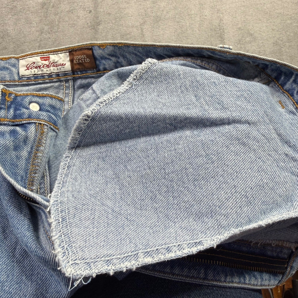 Levi Strauss Signature Mens Loose Pleated Light Wash Denim Jeans Size 40x30