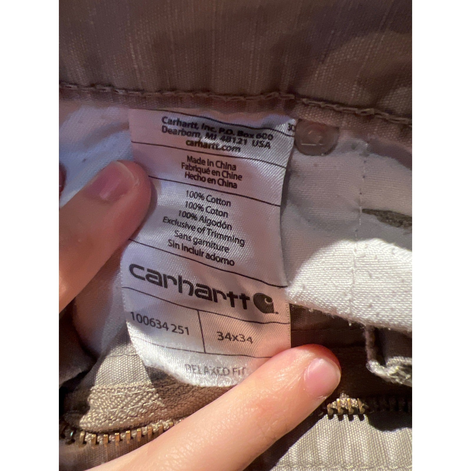 Carhartt Relaxed Fit Work Pants Tan Distressed Canvas Stained 34x33 Mens
