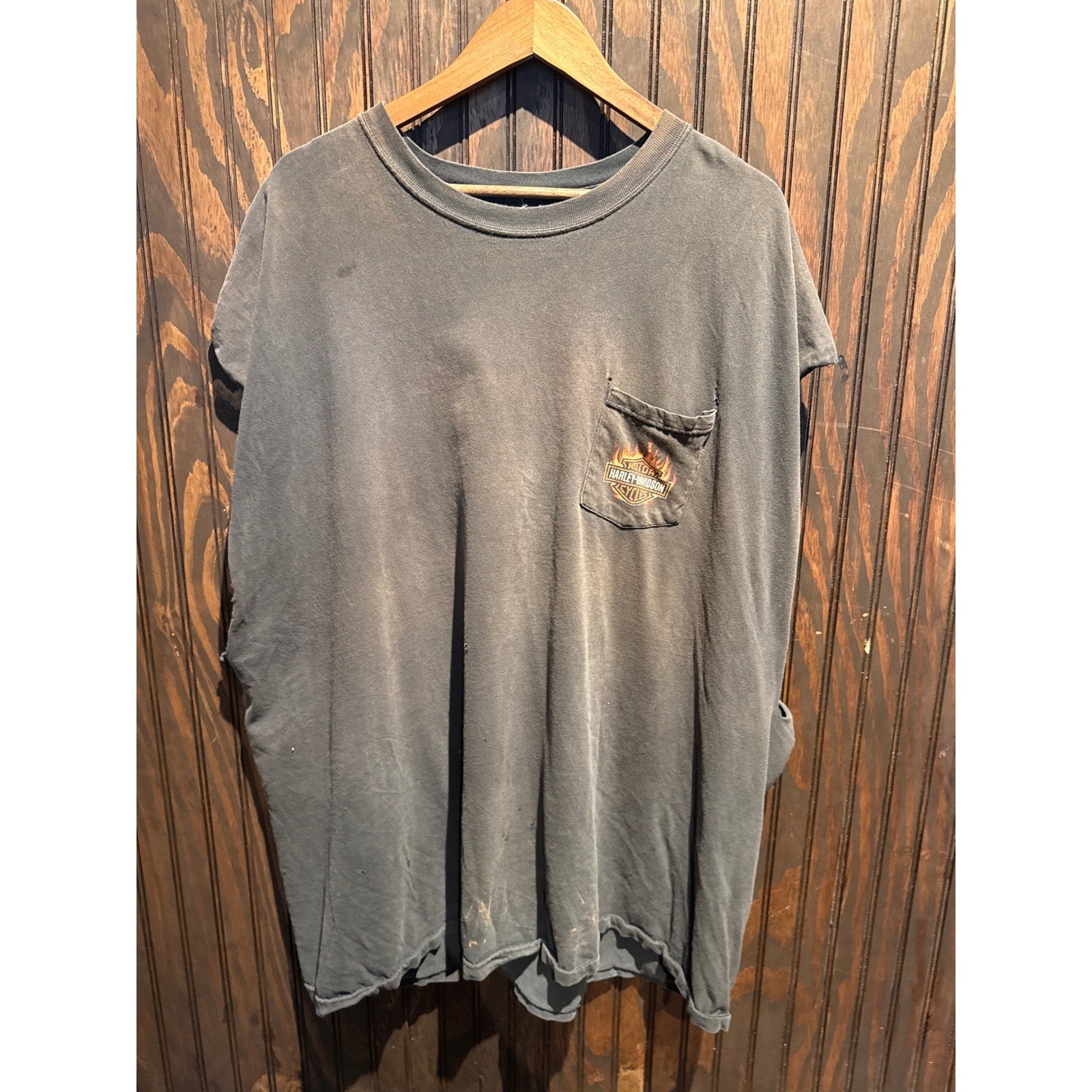 Harley-Davidson Regiments Sleeveless Pocket T-Shirt Faded Black Distressed Biker