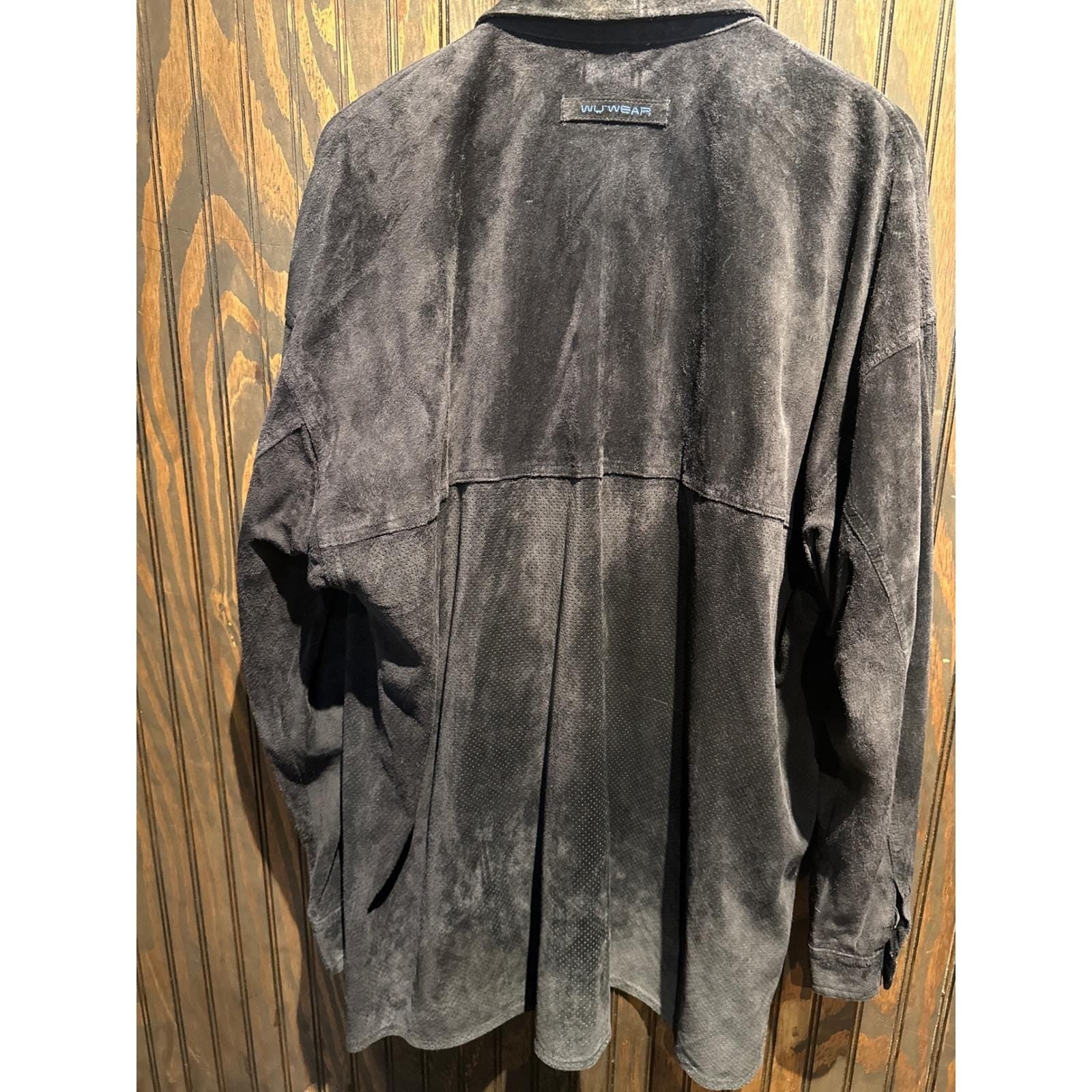 Wu Wear Vintage Black Suede Perforated Button Down Shirt Mens 2XL Wu-Tang Clan