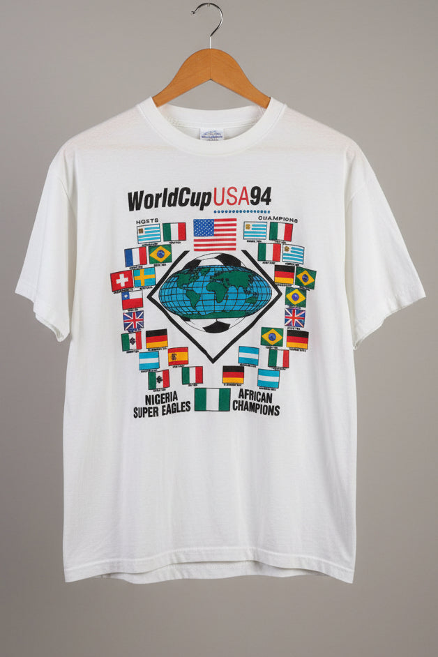 Vintage World Cup USA 94 T-Shirt Mens White Single Stitch Soccer Graphic Tee XL