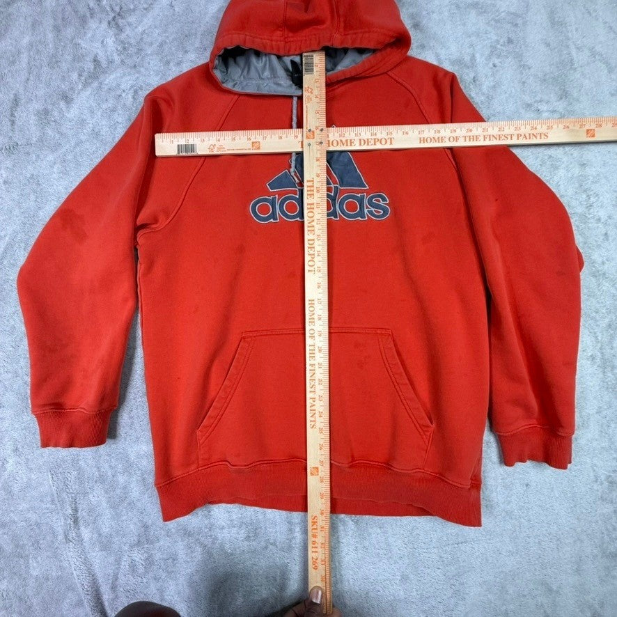 Adidas Orange Pullover Hoodie with Logo Pocket Sweatshirt Mens Size Large