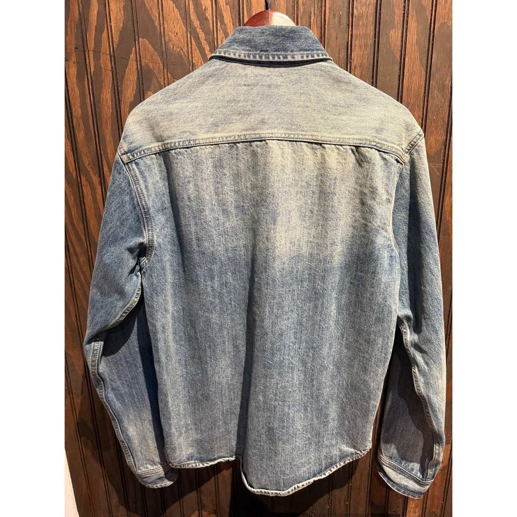 Saint Laurent Paris Mens Light Wash Denim Button Down Shirt YSL Monogram 21x28
