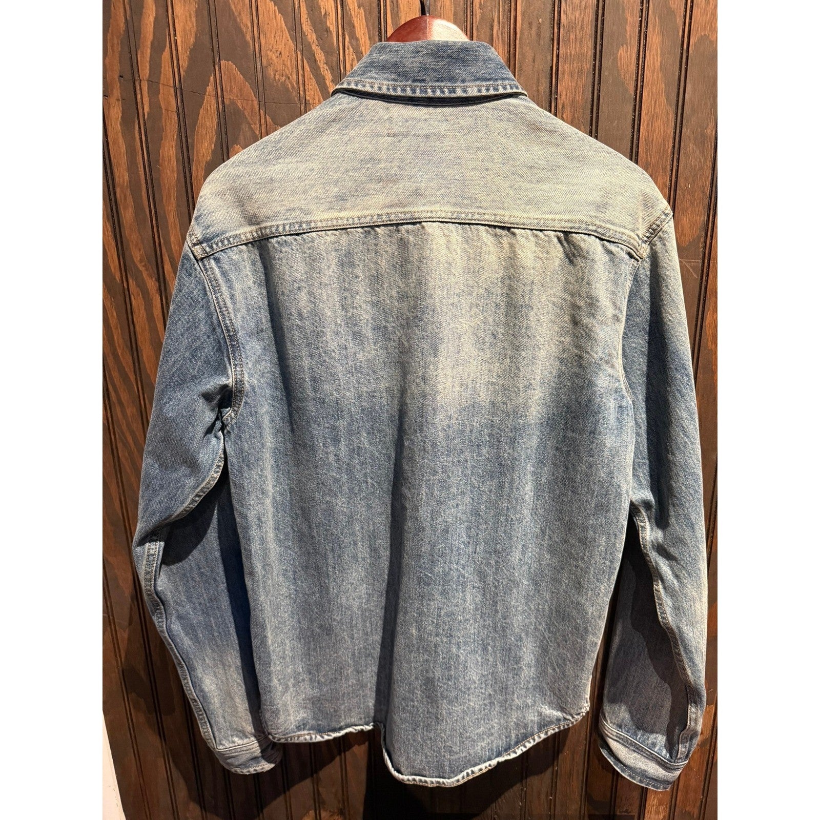 Saint Laurent Paris Mens Light Wash Denim Button Down Shirt YSL Monogram 21x28