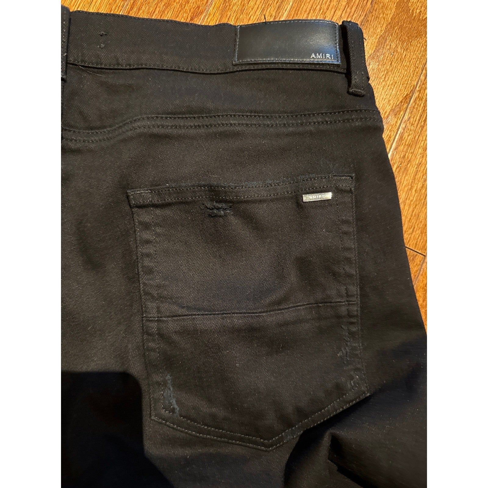 Amiri Mens MX1 Black Distressed Skinny Jeans Stretch Denim Pants Size 35 Rise 12