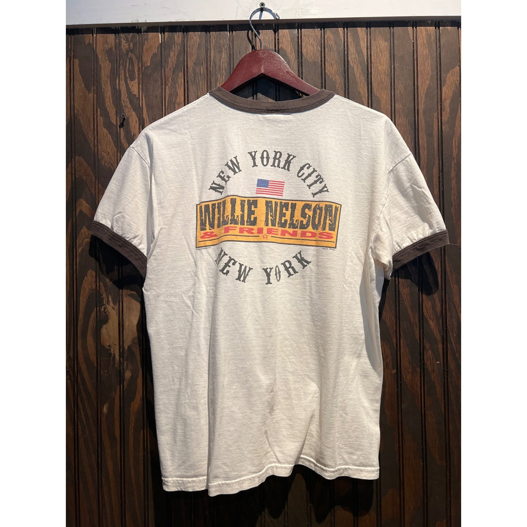 Willie Nelson Beacon Theatre NYC 2005 Tour Ringer T-Shirt White Brown Large