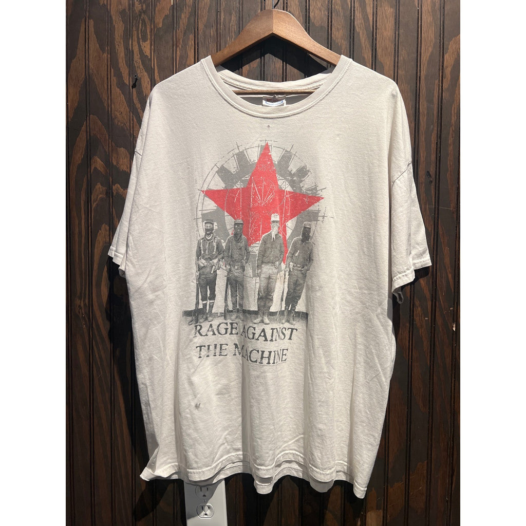 Vintage Rage Against The Machine Red Star Graphic T-Shirt Distressed White XL