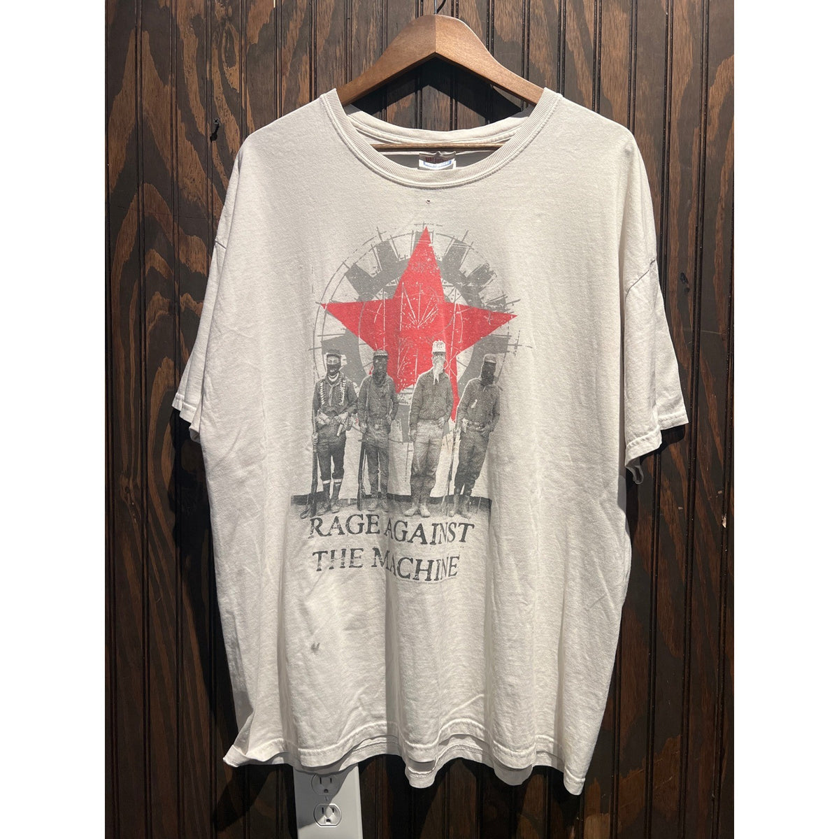 Vintage Rage Against The Machine Red Star Graphic T-Shirt Distressed White XL