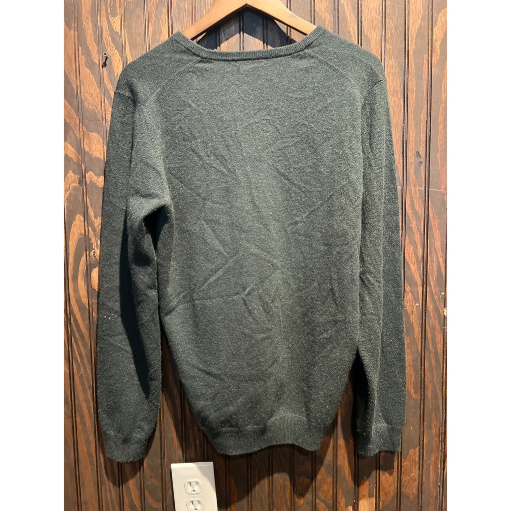 Massimo Dutti Mens V-Neck Wool Blend Sweater Dark Green Long Sleeve Size Large
