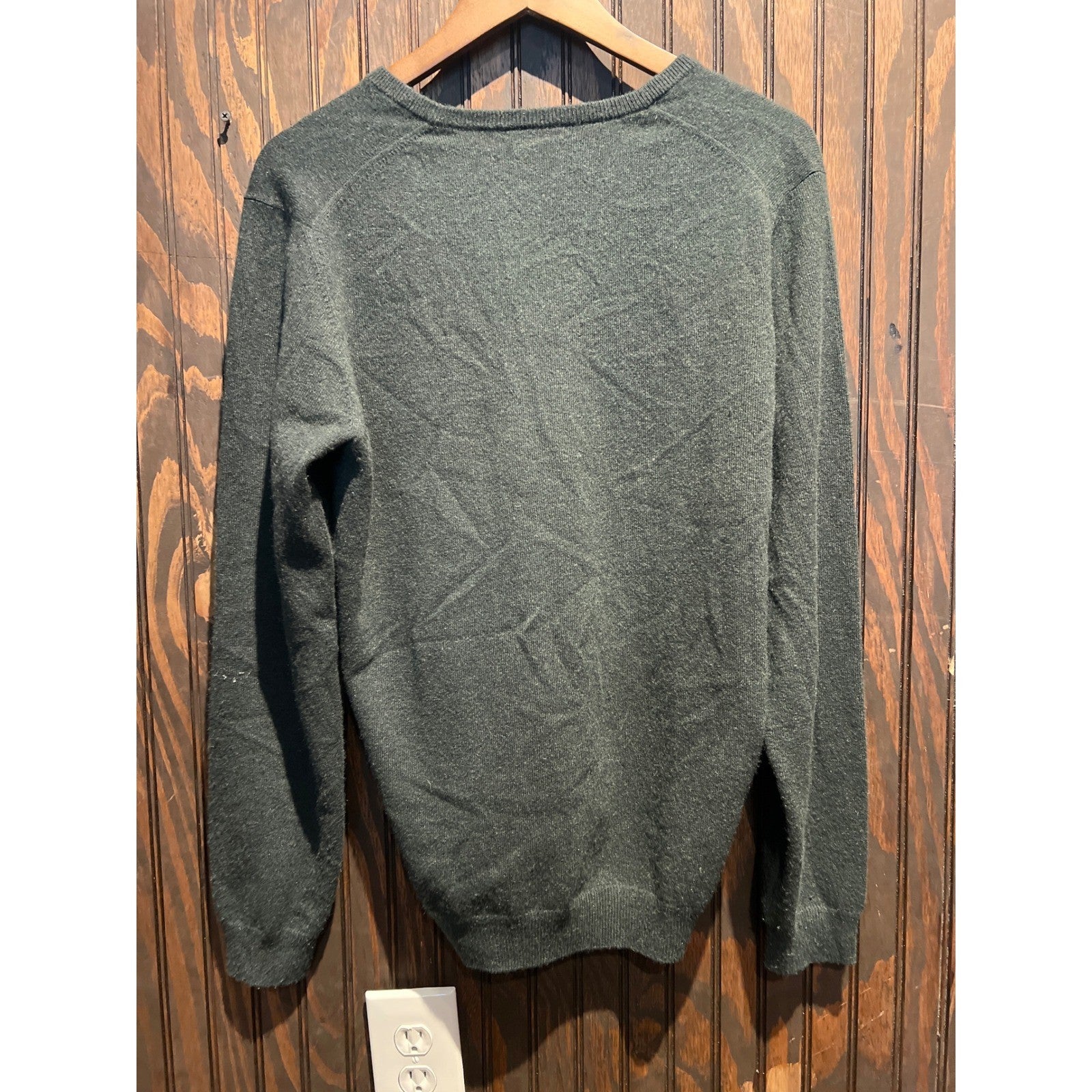 Massimo Dutti Mens V-Neck Wool Blend Sweater Dark Green Long Sleeve Size Large