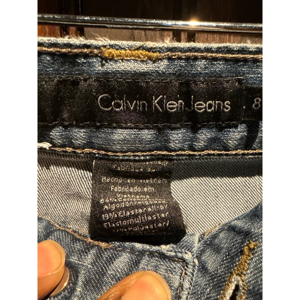 Calvin Klein Jeans Womens Flare Leg Blue Denim Pants Medium Wash Mid Rise 14x30