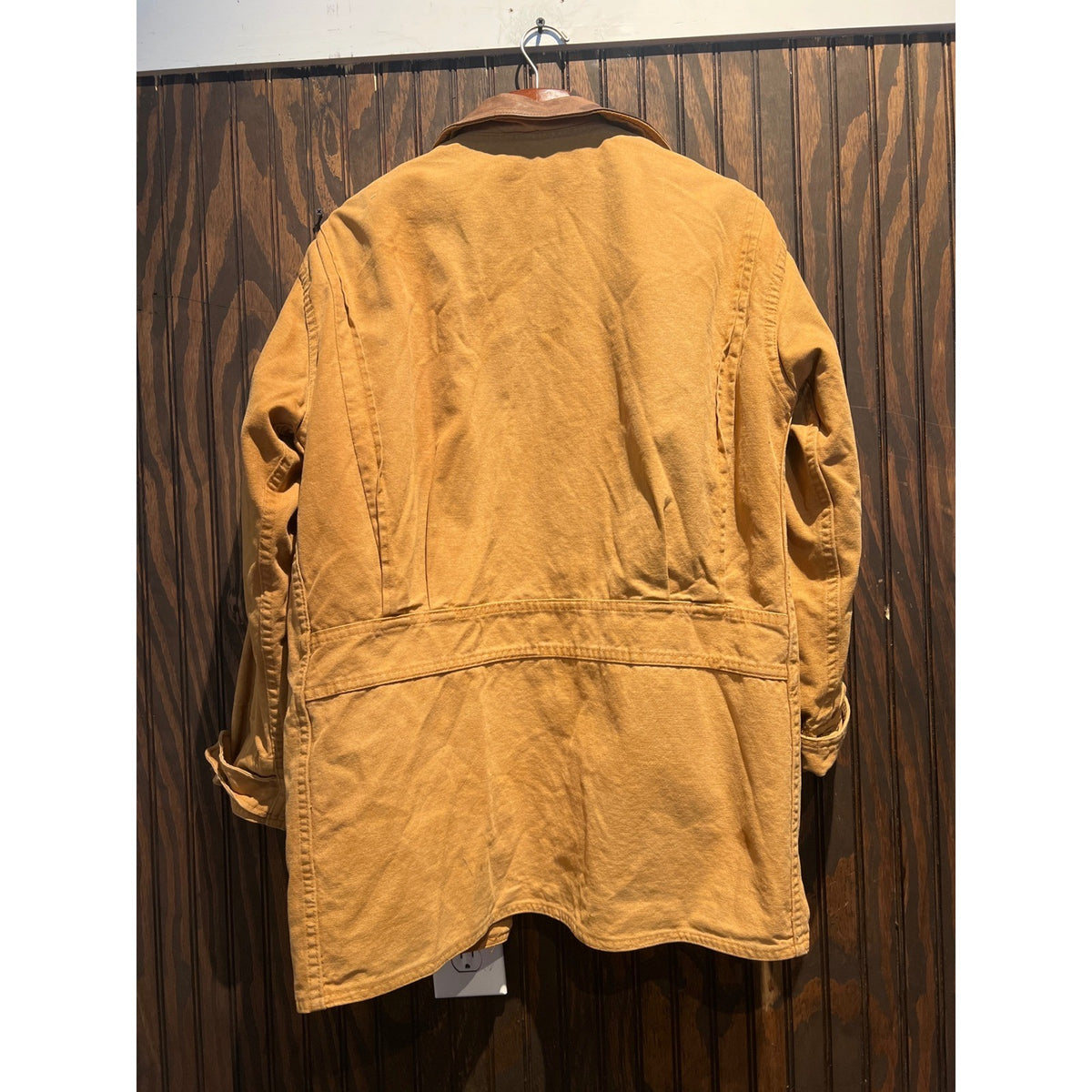 Vintage Woolrich Barn Coat Canvas Field Jacket Leather Collar Yellow 22x33