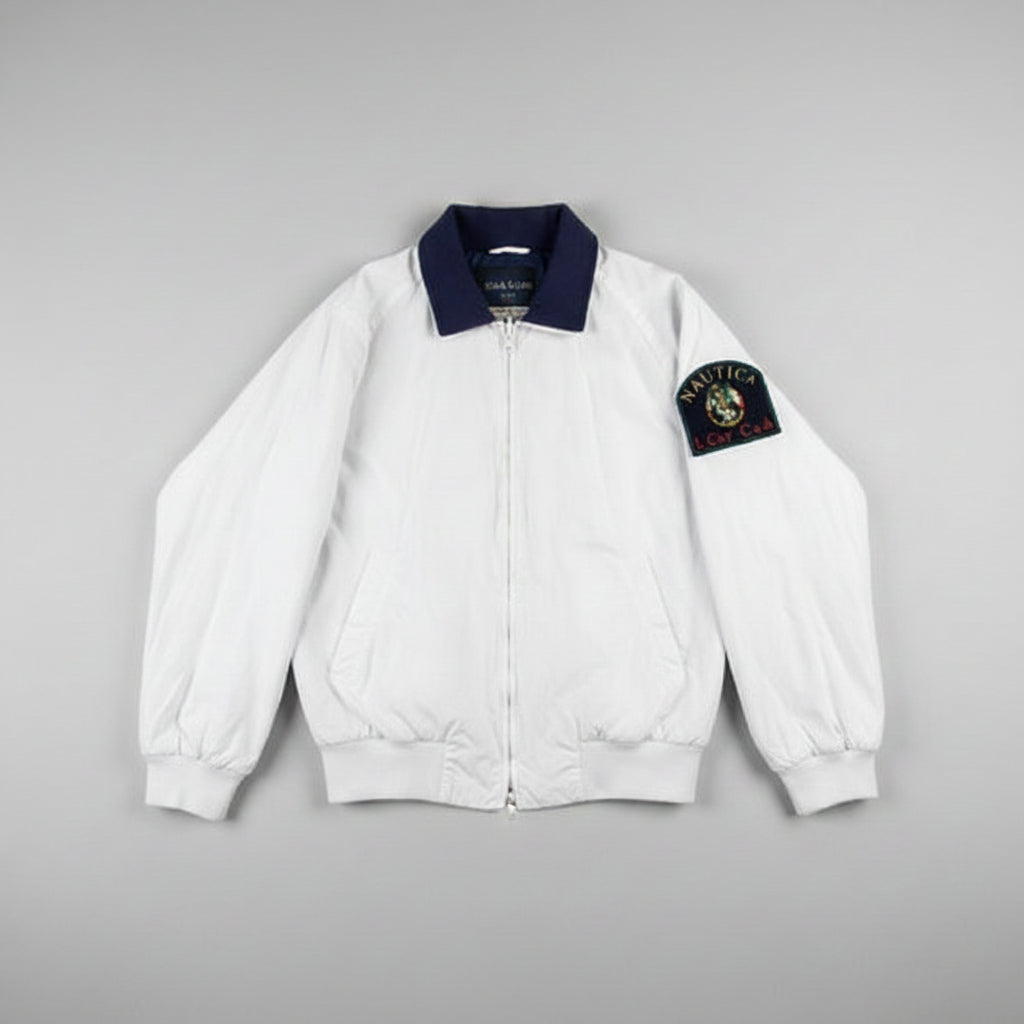 Nautica Reversible Bomber Jacket Blue White Yacht Club Graphic Mens XL