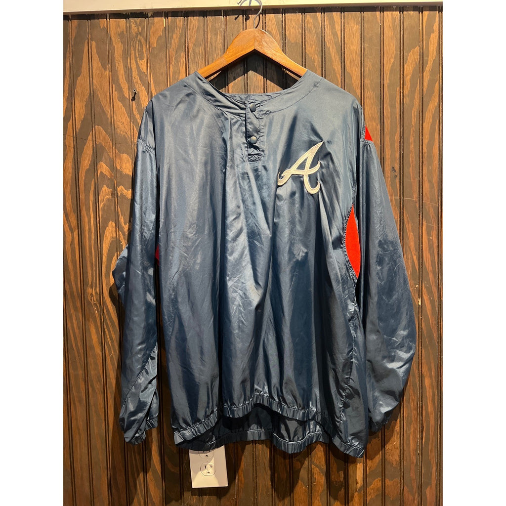 Vintage Atlanta Braves MLB Windbreaker Pullover Navy Blue Red Jacket Mens XL