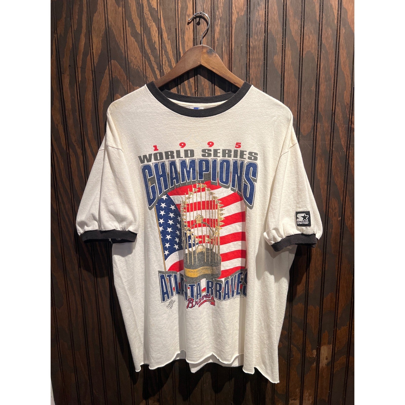 Vintage 1995 Atlanta Braves World Series Champions Starter Ringer T-Shirt XL