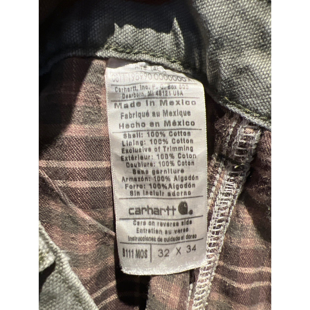 Carhartt B111 MOS Moss Green Flannel Lined Duck Canvas Carpenter Pants 32x34