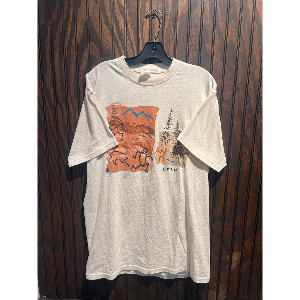 Vintage Utah Petroglyph Graphic T-Shirt White Single Stitch Mens XL 32x21