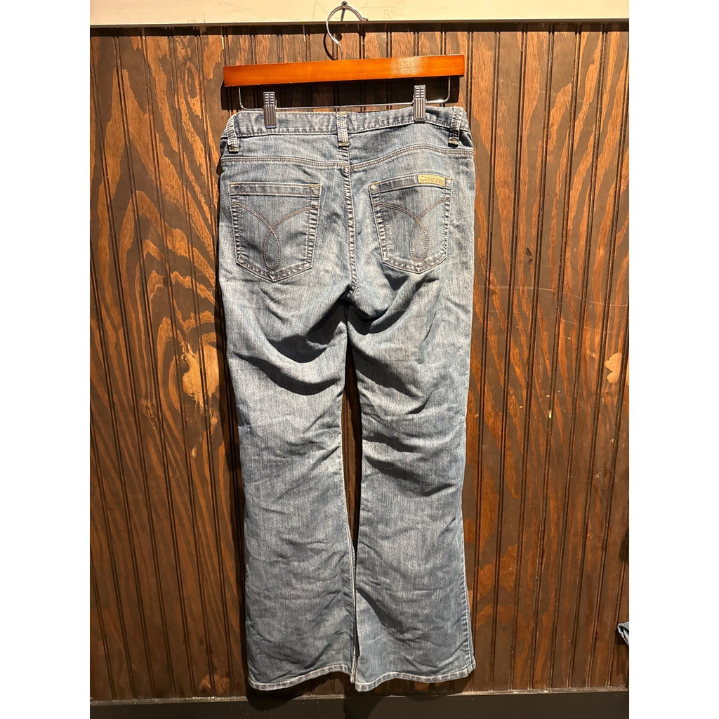 Calvin Klein Jeans Womens Flare Leg Blue Denim Pants Medium Wash Mid Rise 14x30