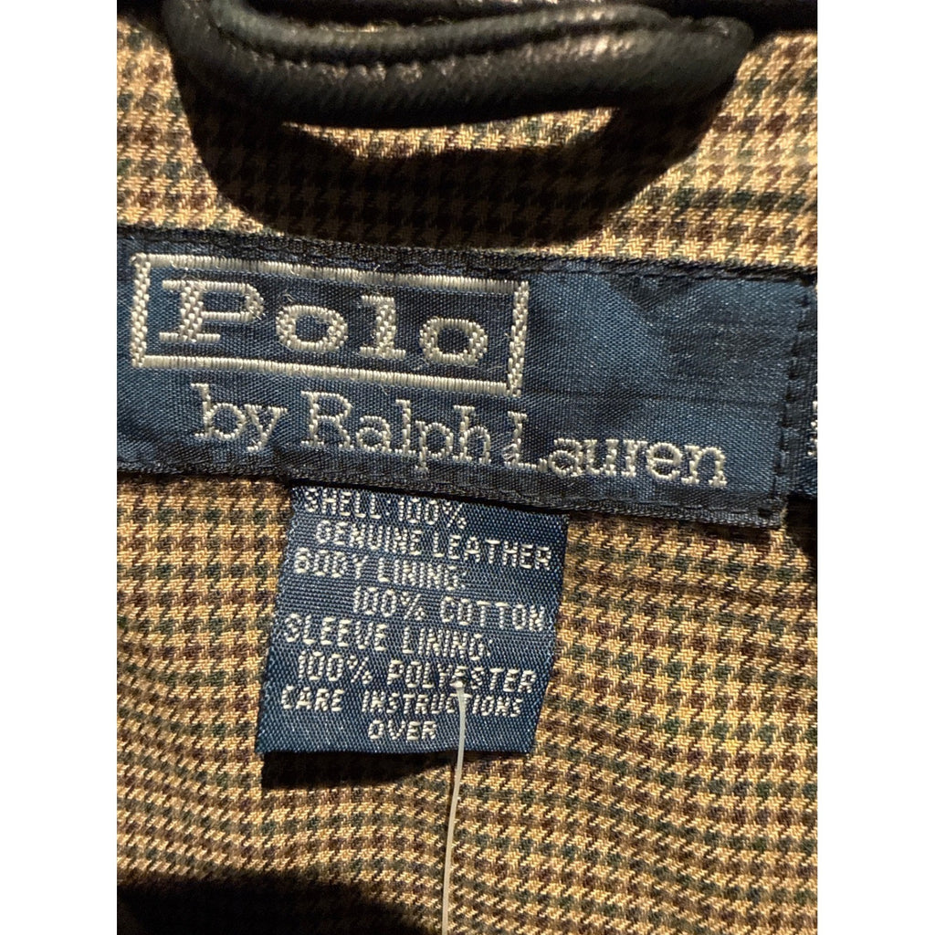 Polo Ralph Lauren Black Leather Bomber Jacket Waffle Knit Lined Mens XL 26x29