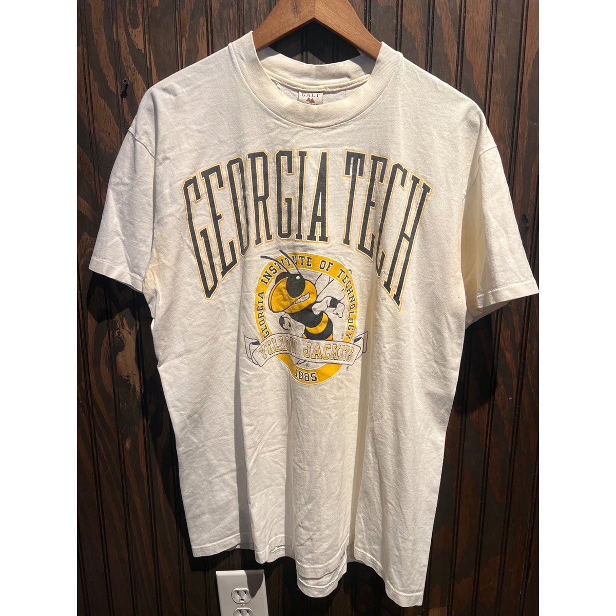 Vintage Galt Sand Georgia Tech Yellow Jackets T-Shirt XL Cream Made in USA 90s