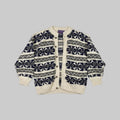 Artesania Authentic Handknit 100% Wool Cardigan Sweater Navy Grey Cream