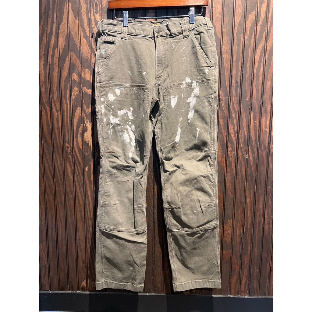 Carhartt Rugged Flex Double Front Work Pants Paint Splatter Olive Green 32x30