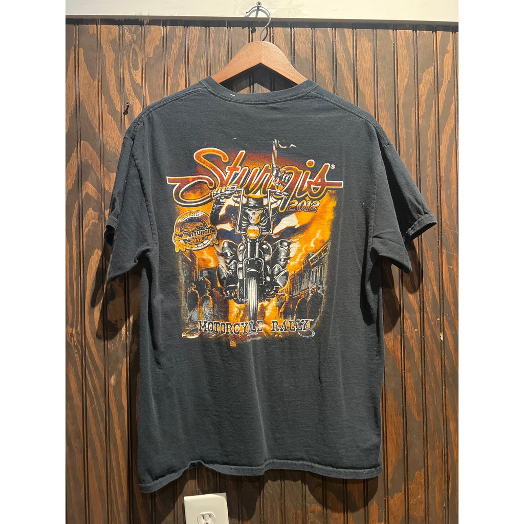 Vintage 2012 Sturgis Motorcycle Rally 72 Years Graphic T-Shirt Black Mens L