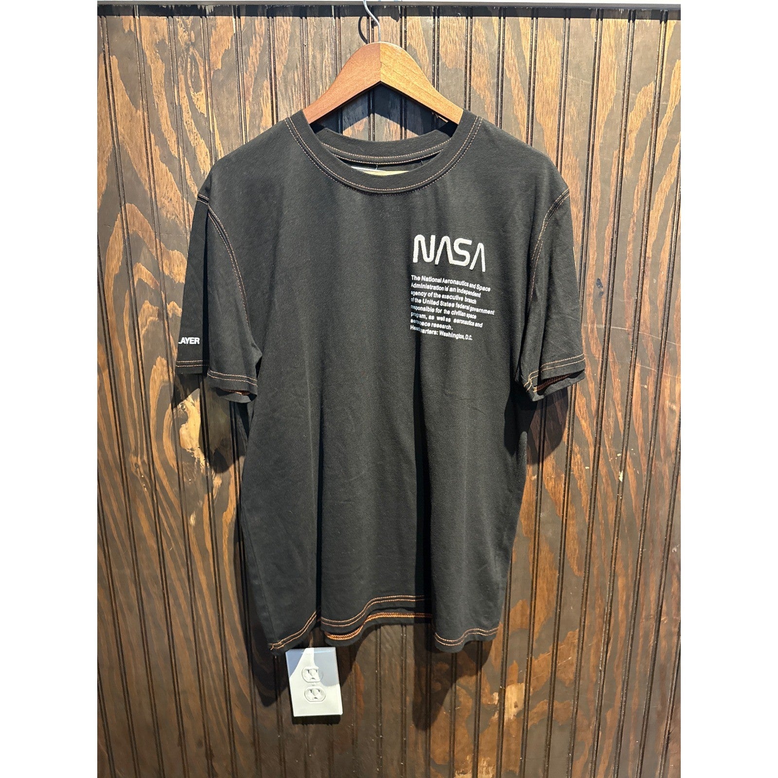Heron Preston NASA Base Layer Black T-Shirt Orange Stitching Men Large L Italy