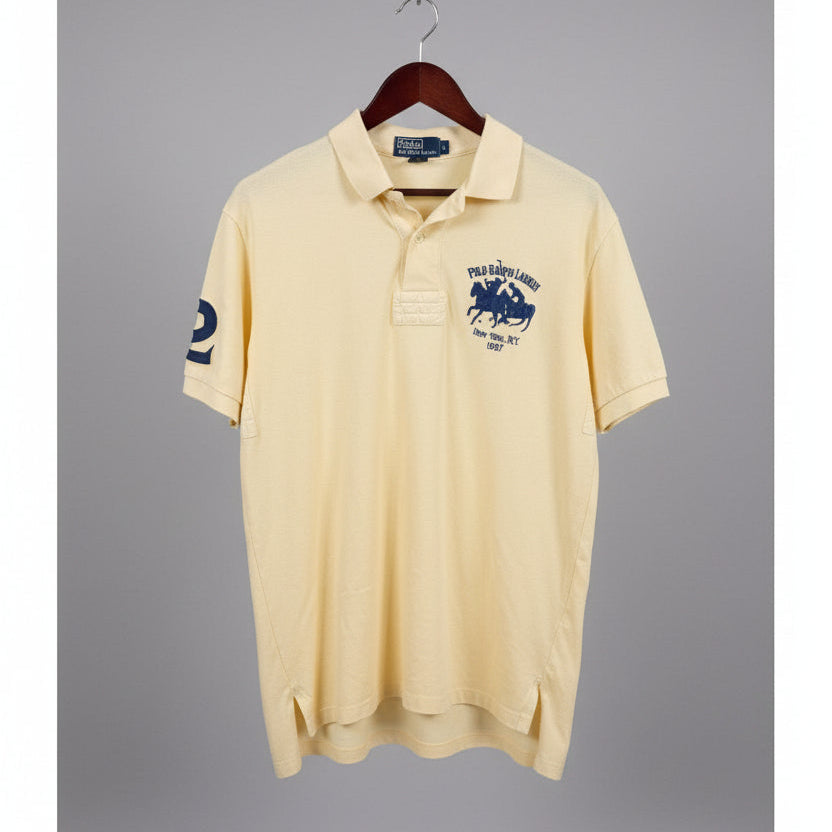 Polo Ralph Lauren Mens Large Yellow Short Sleeve Graphic Crest Polo Shirt 1967