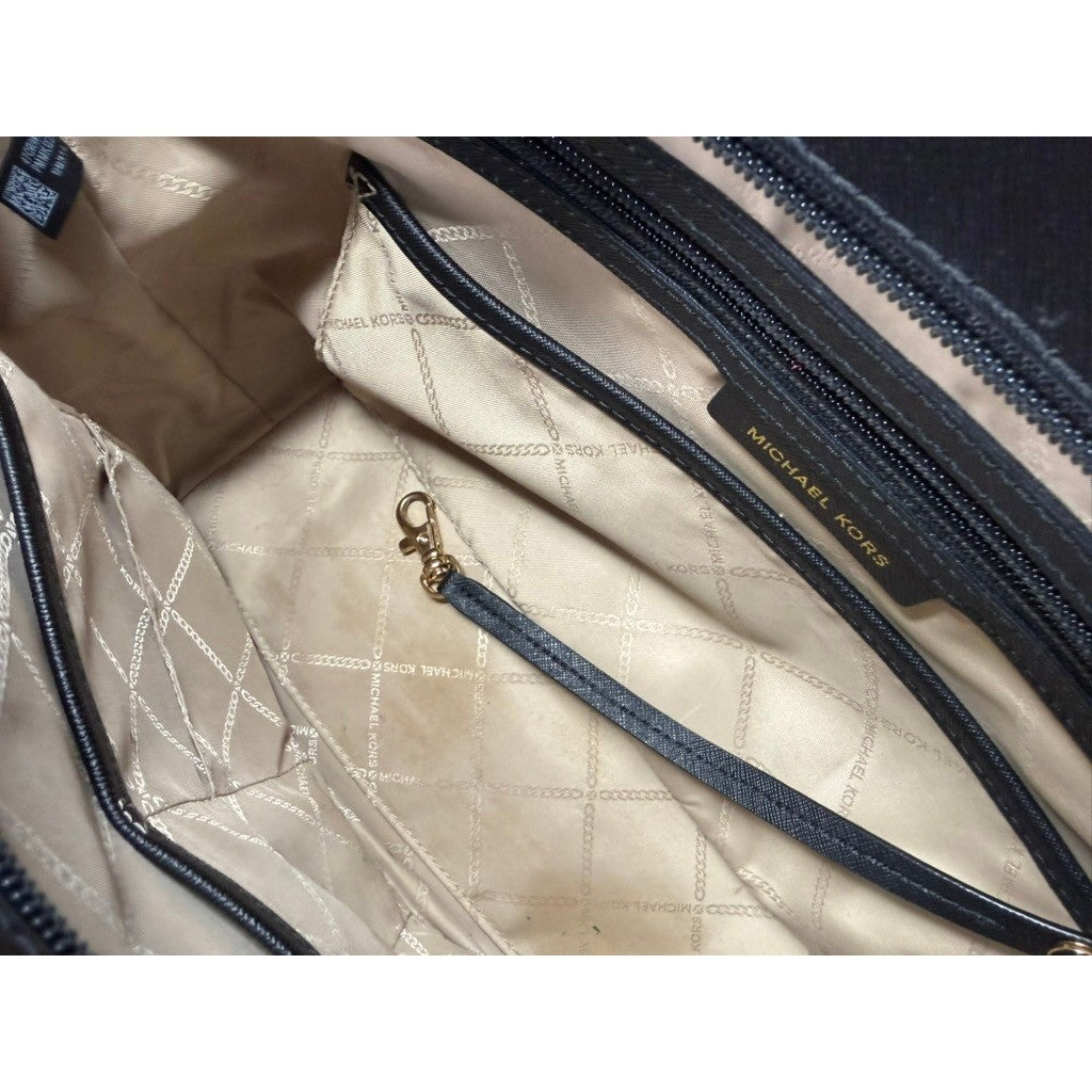 MICHAEL KORS Eva Top Zip Tote Nylon Bag Navy Gold Hardware AUTHENTIC