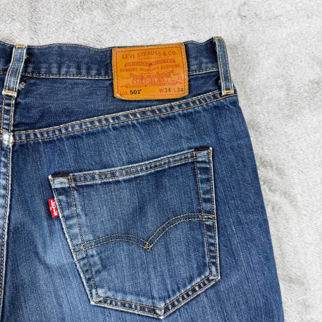 Levi Strauss Co 501 Original Fit Straight Leg Jeans Mens W34 L34 Blue Denim
