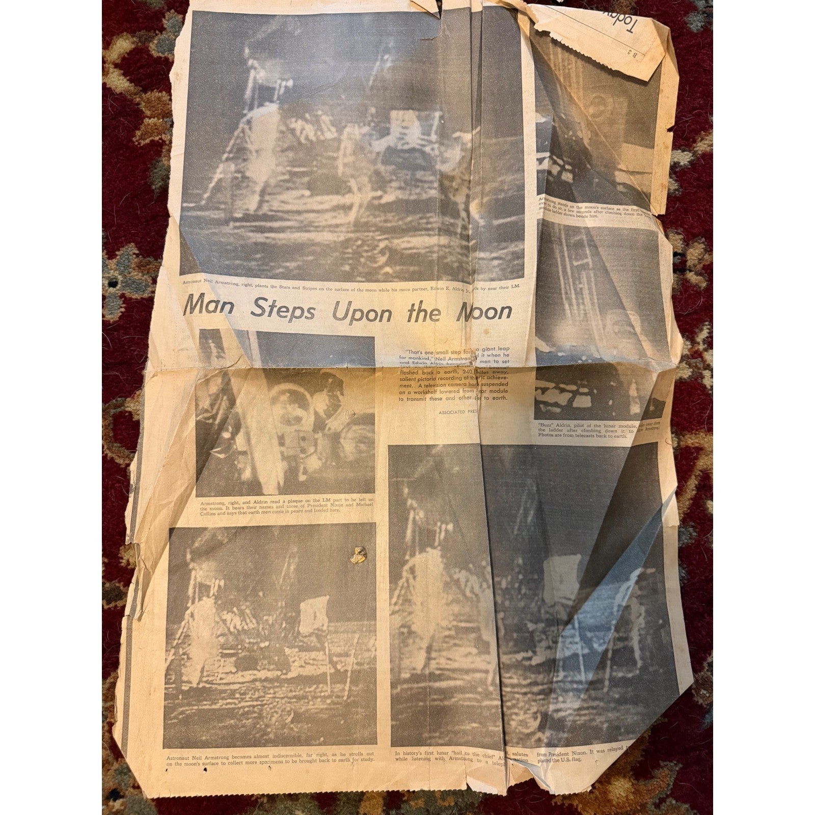 Vintage 1969 Apollo 11 Moon Landing Newspaper Clipping Man Steps Upon the Moon