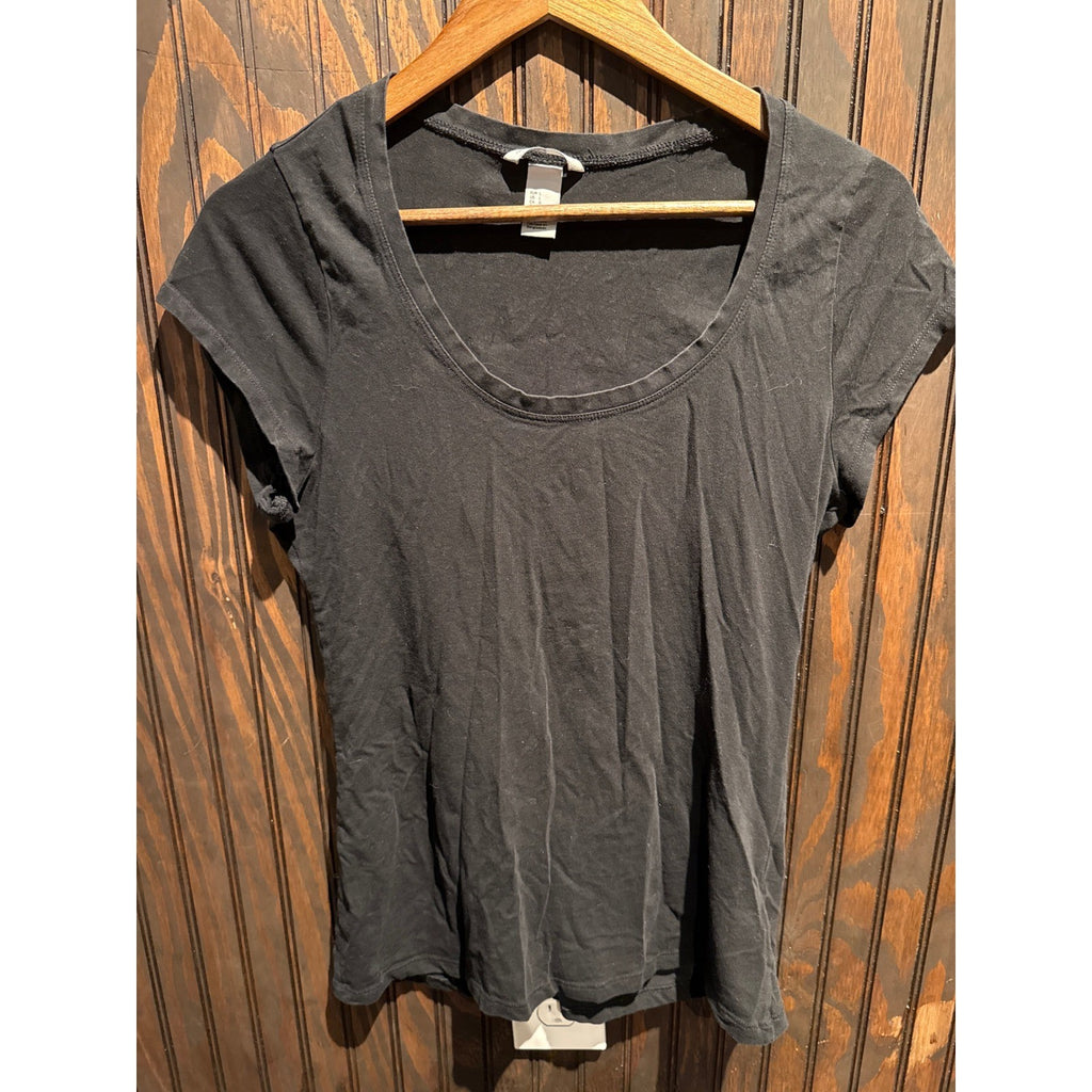 H&M Divided Womens Black Scoop Neck Short Sleeve T-Shirt Size Large Basic Tee