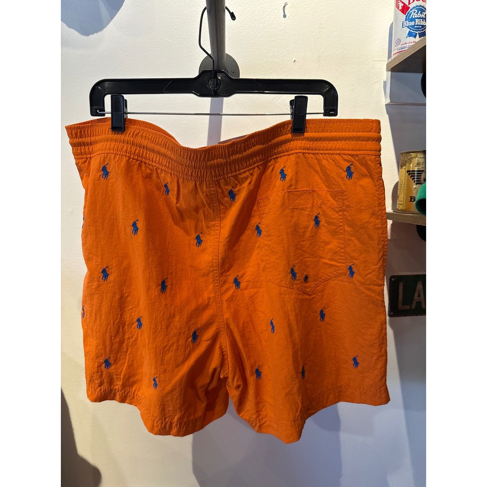 Polo Ralph Lauren Mens Orange Blue Pony Swim Trunks Board Shorts XL 38 Waist
