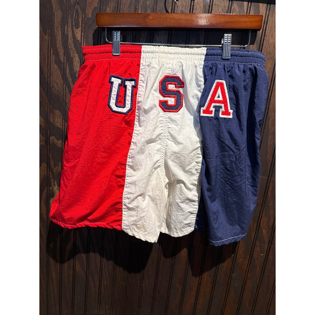 Speedo 1996 Atlanta Olympics Swim Trunks Mens Navy White Red Colorblock Shorts