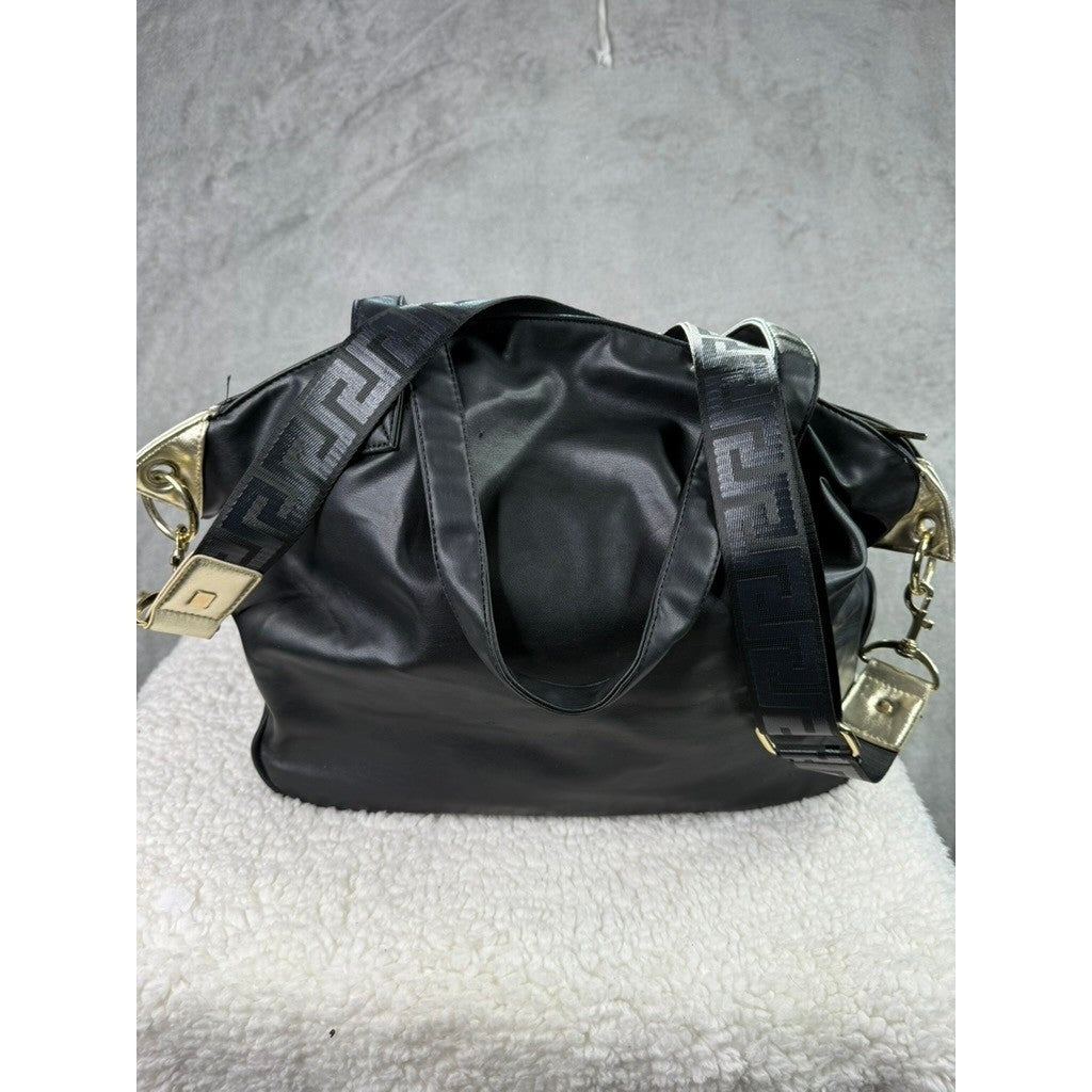 Versace Black Faux Leather Tote Bag Gold Medusa Logo Chain Strap